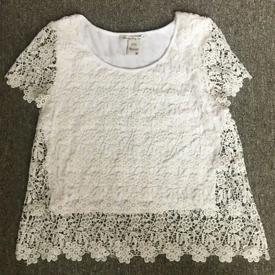 American Rag Top Womens Medium Lt.Pink Sheer Floral Lace Crop Top Short Sleeve - Image 1 of 4