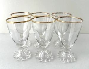 Set of 6 Vintage Anchor Hocking Berwick Gold Rimmed Boopie Glasses 4-1/2" H 4 oz - Picture 1 of 10