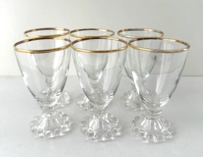Set of 6 Vintage Anchor Hocking Berwick Gold Rimmed Boopie Glasses 4-1/2" H 4 oz - Image 1 of 4