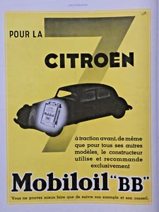 PUBLICITÉ DE PRESSE 1934 POUR LA CITROEN A TRACTION AVANT MOBILOIL BB - Imagen 1 de 1