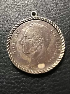 1912 - 5 Bolivares Venezuela - Vintage Looking -SILVER Coin With Bezel - Picture 1 of 2