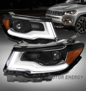 For 17-21 Jeep Compass LED Tube Halogen Projector Headlight Black Left+Right Set - Bild 1 von 11