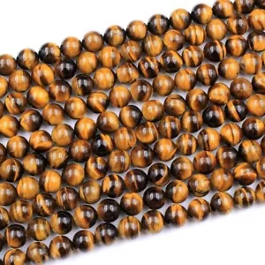 AAA + gelbes Tigerauge glatte runde Form 8 mm Edelstein Perlen Handwerksherstellung 13" - Bild 1 von 9
