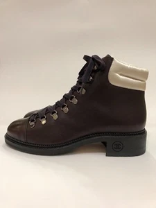 CHANEL LACE UP BROWN BOOTS EU 39.5 - Picture 1 of 8