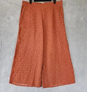Halston Wide Leg Linen Pants Womens XL Pull On Pockets Zig Zag Pattern 100% - Picture 1 of 10
