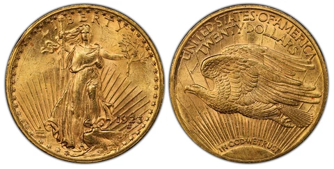 1923 $20 Double Eagle PCGS MS64 Saint-Gaudens Philadelphia Liberty IGWT KM 131 Cover