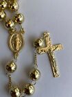 14k Gold Plated Solid 925 Silver Men's Rosary Beads Necklace Rosario Large
