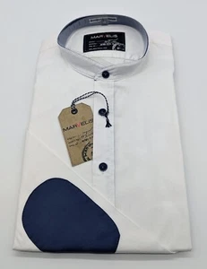 Marvelis Casual Langarm Hemd Gr. M 39/40 Stehkragen Weiß Ellenbogen Patches - Bild 1 von 8