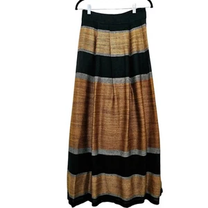 Nana Suni Design Skirt Sz 40 US M Finnish Vintage Gold Black Striped A-Line Midi - Picture 1 of 7