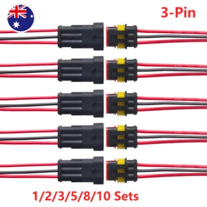 1-10sets 3 Way Car Waterproof Electrical Connector Plug Wire AWG Marine 3 Pin - Picture 1 of 14