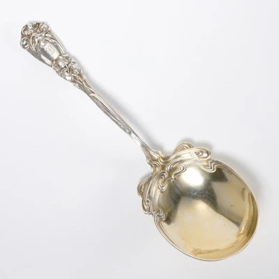 Antique Hardy and Hayes Sterling Silver Art Nouveau Iris Serving Spoon Mono 119g - Image 1 of 4