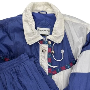 Conjunto de chándal deportivo vintage Andy Johns para mujer grande azul blanco chaqueta pantalones - Imagen 1 de 12