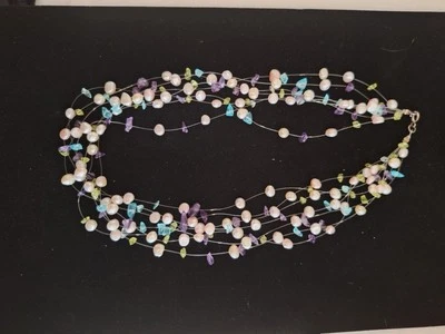 Aquamarine Peridot Amethyst Pearl An Sterling Silver Necklace - Image 1 of 4