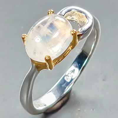 Handmade Natural Moonstone Ring 925 Sterling Silver Size 5 /R441600 - Image 1 of 4