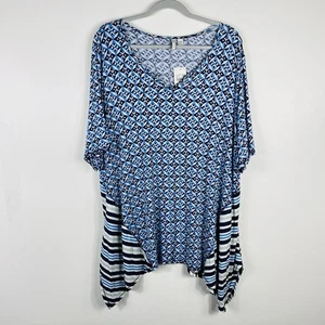 Blusa Top Cato Talla 18 20 Estampado Geométrico Dobladillo Mordedura de Tiburón Manga Corta Elastizada - Imagen 1 de 7