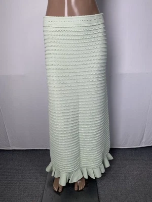 Maxi Falda Sandro Mujer Verde Almendra Talla 8 Estrás Tejida Volantes Dobladillo Abertura Trasera Foto 1 de 4