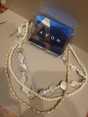 Avon 2007 Multi-Strand Natural Beaded Necklace Faux Pearls & Shells  - Image 1 of 4