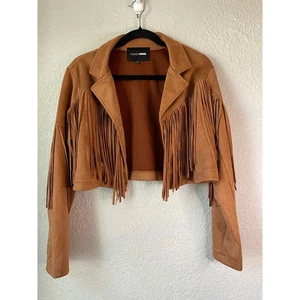 Fashion Nova braune Wildlederimitat Fransen Cropped Jacke Western Boho Style Gr. L - Bild 1 von 4