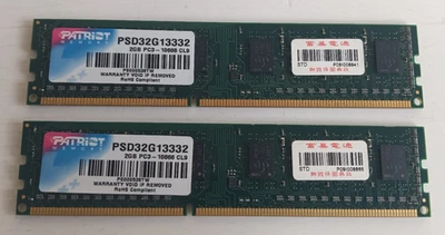 Patriot 4GB (2X2GB) Memory PSD32G13332 PC3-10600 (1333MHz) DIMM DDR3 - Image 1 of 2