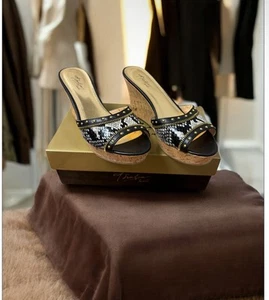 Thalia Sodi, Woman, Wedge Sandals, Black,Sz 8, Animal Print,Studs,Faux Leather.! - Picture 1 of 12