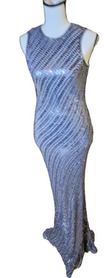 Vestido largo halter Jovani 100 % seda azul lentejuelas talla 8 formal, graduación, fiesta cóctel Foto 1 de 4