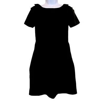 French Connection Dress Sz 6 Short Sleeve Lace Back Little Black Dress Ruffle - image 1 of 4