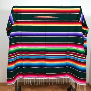 Manta Serape Brillante Tejida Fina México Saltillo 84x62 Mezcla de Acrílico - Imagen 1 de 12