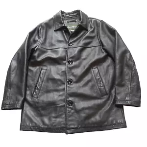Eddie Bauer Size Large Black 100% Leather Button Down Heavyweight Long Jacket - Picture 1 of 8