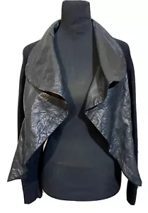 Yigal Azrouel Black Leather Wool Open Front Moto Quilted Jacket Women’s 6 EUC - Picture 1 of 9