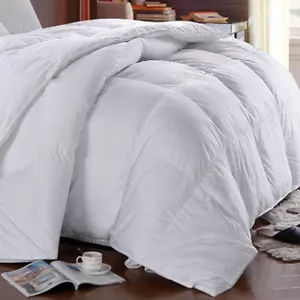 White Duck Down Comforter- Solid 300 Thread Count Shell All Seasons Duvet Insert - Picture 1 of 2