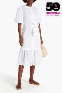 RRP€478 TORY BURCH Midi Dress Size XS White Broderie Anglaise Puff Sleeve - Picture 1 of 6