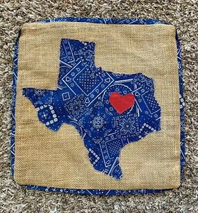 Handmade Country Texas Burlap Throw Pillow Case Sham 14.5” Paisley Handkerchief - Picture 1 of 4
