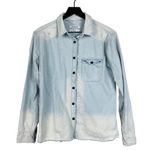 One x OneTeaspoon XS Cotton Button Distressed Boyfriend Shirt Oversized Blue - Picture 1 of 10