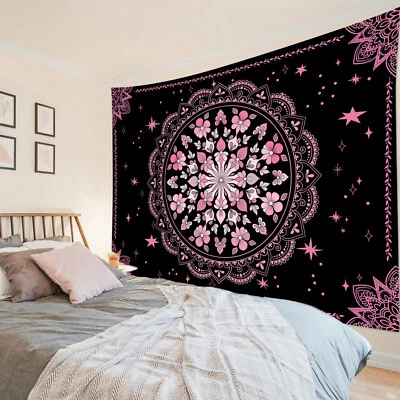 Tapiz Floral Boho Mandala Planta Rosa y Negro para Dormitorio Salón Dormitorio Foto 1 de 4
