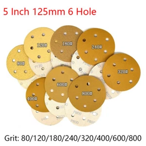 5 Inch 125mm Sanding Discs 6 Hole Dry Grinding Yellow Sandpaper 80 - 800 Grit - Picture 1 of 5