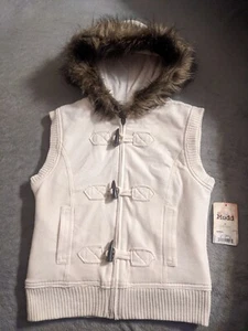 Mudd Fleece faux fur hooded Vest Winter Size 10/12 Girl’s NWT zipper/toggle - Picture 1 of 6