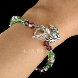 ~Scottish Thistle~ Scotland made with Swarovski Crystal Sterling Silver Bracelet - Picture 1 of 3