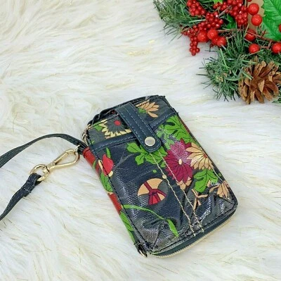 Sakroots Artist Circle Black Floral Smartphone Wristlet Purse Zip Around Wallet - Imagem 1 de 4