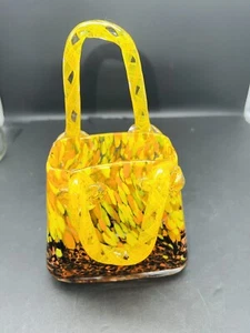 Art Glass Purse Vase Handbag Amber & Brown 8.5" x 5.5" - Picture 1 of 13
