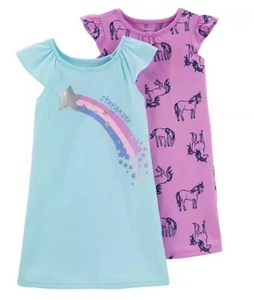 Nwt 6 7 12 14 unicorn 2 nightgowns night shirts rainbow spring carters summer pj - Picture 1 of 8