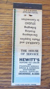 CUBIERTA ANCHORAGE, ALASKA MATCHBOOK: HEWITT'S HELADO DROGUERÍA MATCHCOVER -B - Imagen 1 de 1