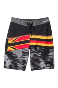 Quiksilver Boy's 28 Highline Hawaii Serious Hawaiian Flag Board Shorts Black - Picture 1 of 2