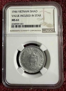 Viet Nam Democratic Rep. 1946 5 Hao 1 Year Type Value Incused in Star NGC MS 61 - Picture 1 of 2