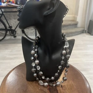 Beautiful 18” Black Gun Metal, Clear And Black Cascading Necklace - Picture 1 of 4