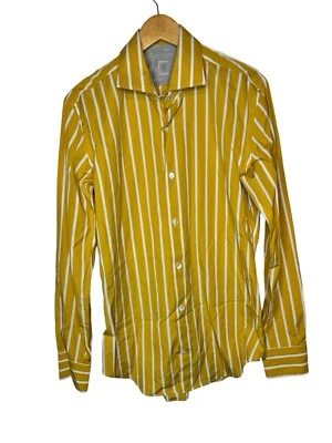 Camisa masculina Eleventy platina listrada mostarda branca botão designer Itália média - Imagem 1 de 4