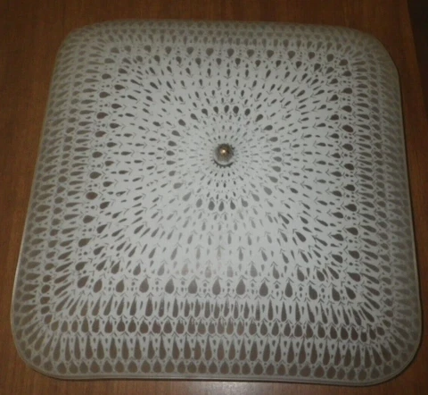 Vintage MCM Flush Mount Ceiling Light Fixture 14" Square Glass Shade Atomic Cover
