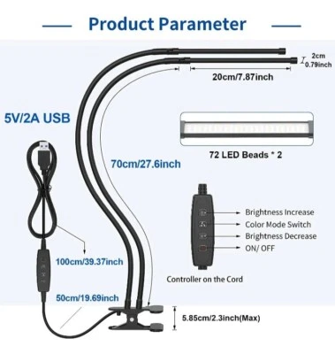 Lámpara de Escritorio LED Doble Cabezal 70cm con Luz de Escritorio Azul, Rojo y Mezcla de Colores Regulable  Foto 1 de 4