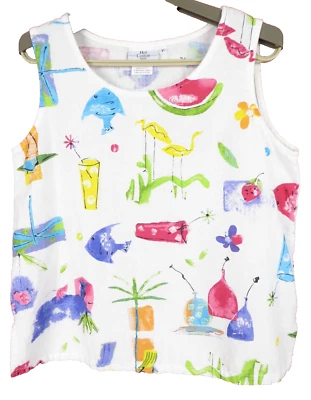 HOT COTTON Women Light Cotton Linen Tank Top Fish Bird Nature Artwork Petite - Image 1 of 4
