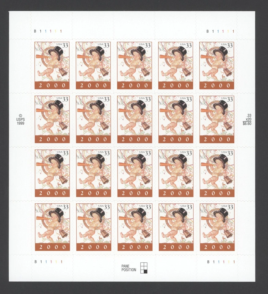 2000 US Scott #3369 New Years 2000 Sheet of 20 MNH - Image 1 of 1