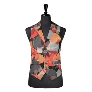 Mens Waistcoat Suit Vest 40R Gray Red Orange Abstract Formal Wedding Prom Party - Picture 1 of 9